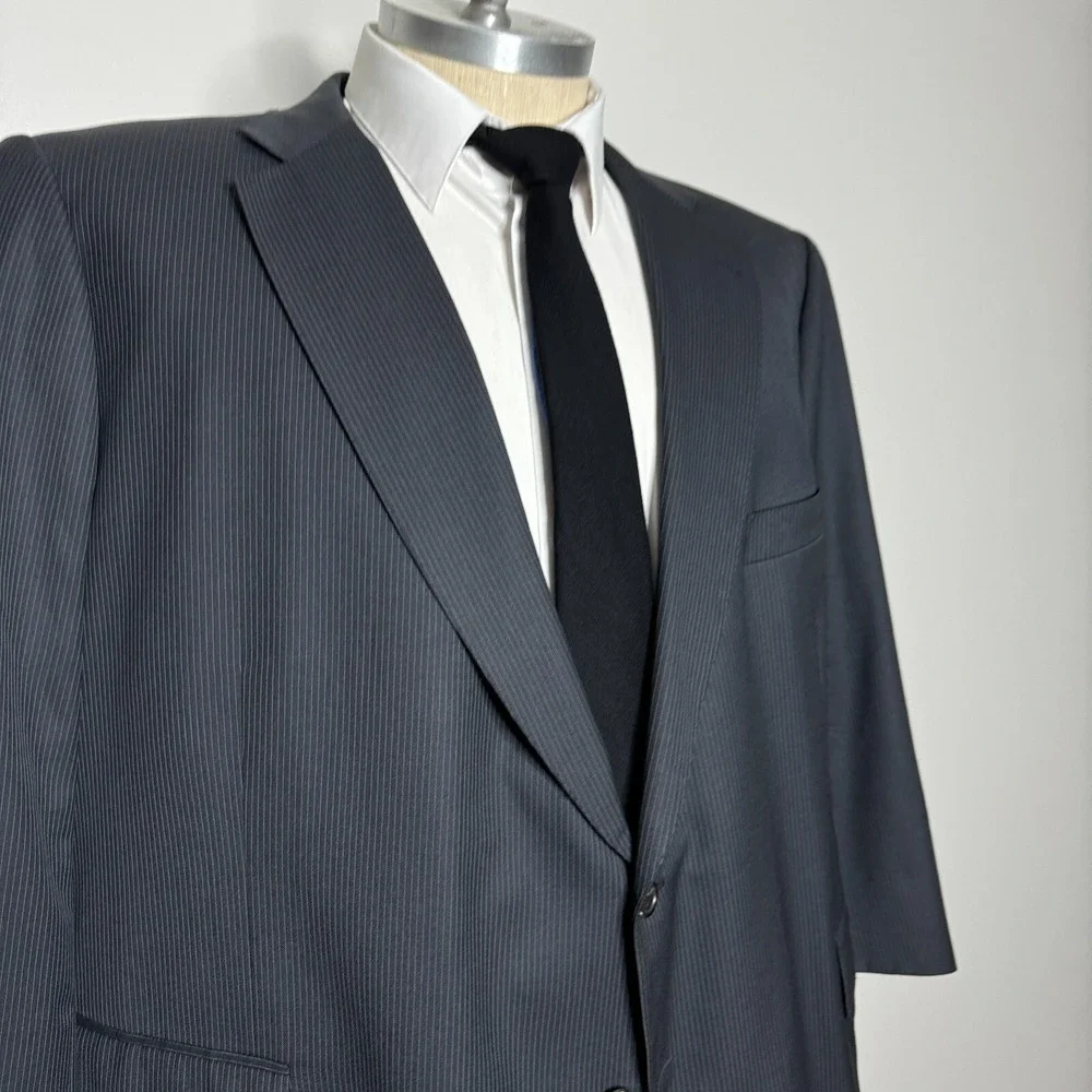 Jiwani Suit‎ Mens 60R 52x25 Charcoal Gray Pinstripe Drago Super 150s Wool Custom